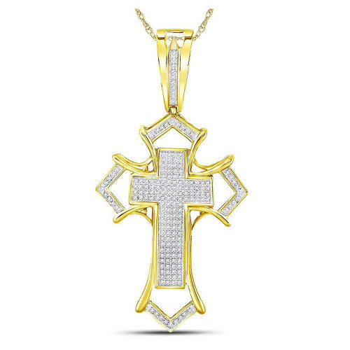 Image of 10kt Yellow Gold Mens Round Diamond Gothic Cross Charm Pendant 1/2 Cttw