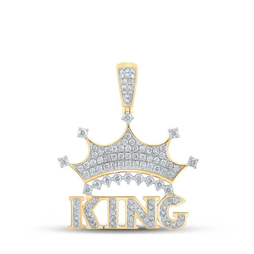 Image of 10kt Yellow Gold Mens Round Diamond King Crown Phrase Charm Pendant 7/8 Cttw