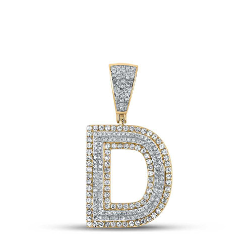 Image of 10kt Two-tone Gold Mens Round Diamond Initial D Letter Charm Pendant 7/8 Cttw