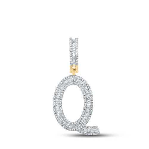 Image of 10kt Yellow Gold Mens Baguette Diamond Initial Q Letter Charm Pendant 3/4 Cttw