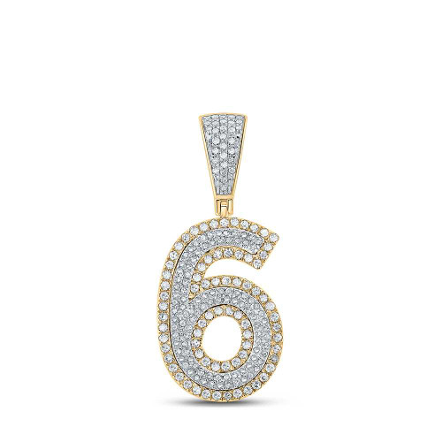 Image of 10kt Two-tone Gold Mens Round Diamond Number 6 Charm Pendant 3/4 Cttw