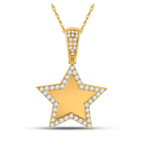 Image of 10kt Yellow Gold Mens Round Diamond Picture Memory Star Charm Pendant 7/8 Cttw