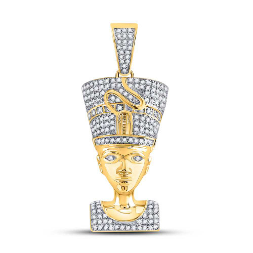 Image of 10kt Yellow Gold Mens Round Diamond Nefertiti Pharaoh Charm Pendant 5/8 Cttw