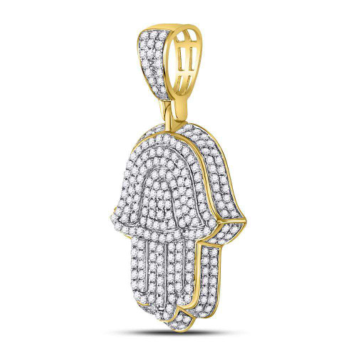 Image of 10kt Yellow Gold Mens Round Diamond Hamsa Charm Pendant 1-1/4 Cttw