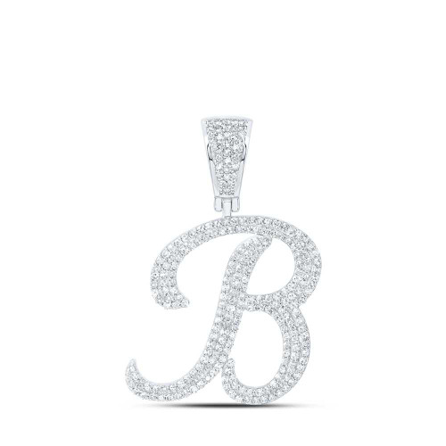 Image of 10kt White Gold Mens Round Diamond B Initial Letter Charm Pendant 1 Cttw