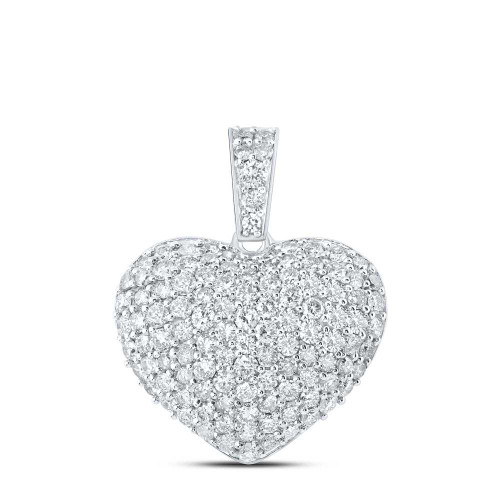 Image of 10kt White Gold Womens Round Diamond Heart Pendant 1 Cttw