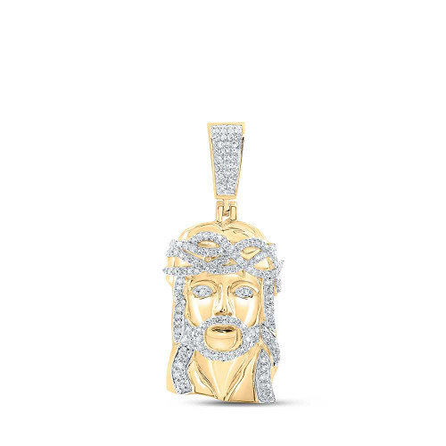 Image of 10kt Yellow Gold Mens Round Diamond Jesus Face Charm Pendant 5/8 Cttw