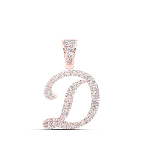 Image of 10kt Rose Gold Mens Round Diamond D Initial Letter Charm Pendant 1 Cttw