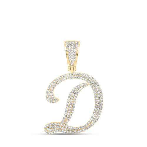 Image of 10kt Yellow Gold Mens Round Diamond D Initial Letter Charm Pendant 1 Cttw