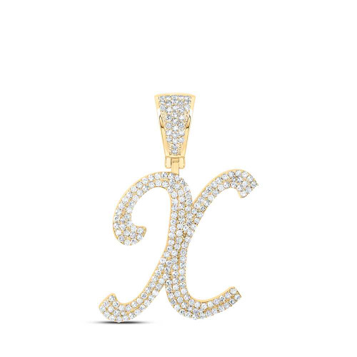 Image of 10kt Yellow Gold Mens Round Diamond X Initial Letter Charm Pendant 1 Cttw