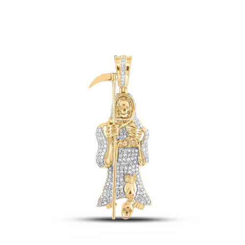 Image of 10kt Yellow Gold Mens Round Diamond Grim Reaper Charm Pendant 3/4 Cttw