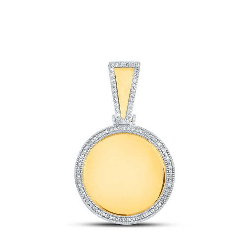 Image of 10kt Yellow Gold Mens Round Diamond Picture Memory Circle Charm Pendant 3/8 Cttw