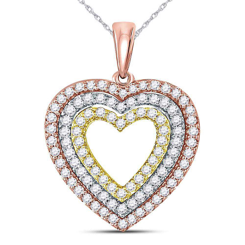 Image of 10kt Tri-Tone Gold Womens Round Diamond Heart Pendant 1/2 Cttw