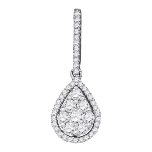 Image of 10kt White Gold Womens Round Diamond Teardrop Pendant 3/4 Cttw