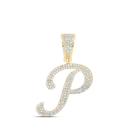 Image of 10kt Yellow Gold Mens Round Diamond P Initial Letter Charm Pendant 7/8 Cttw