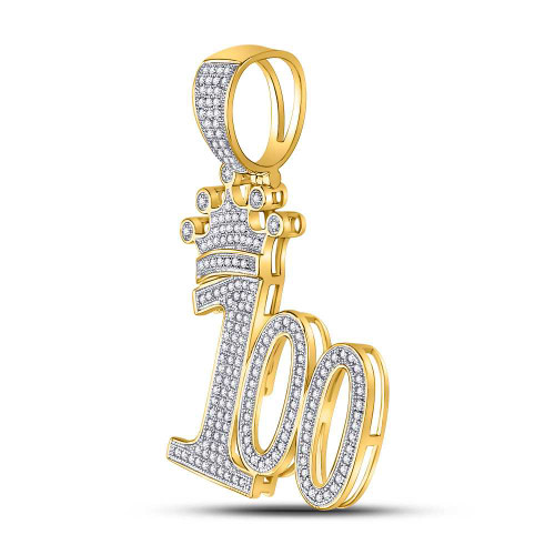 Image of 10kt Yellow Gold Mens Round Diamond 100 Hundred Crown Charm Pendant 1/2 Cttw