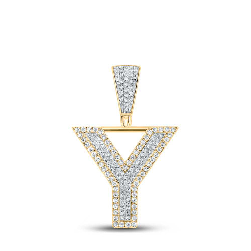 Image of 10kt Two-tone Gold Mens Round Diamond Y Letter Charm Pendant 5/8 Cttw