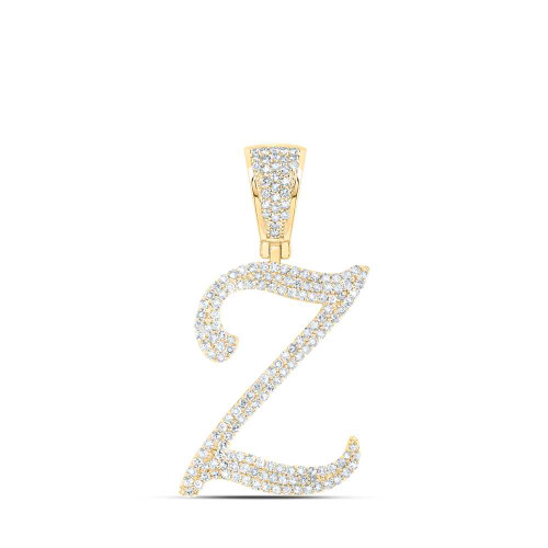 Image of 10kt Yellow Gold Mens Round Diamond Z Initial Letter Charm Pendant 7/8 Cttw