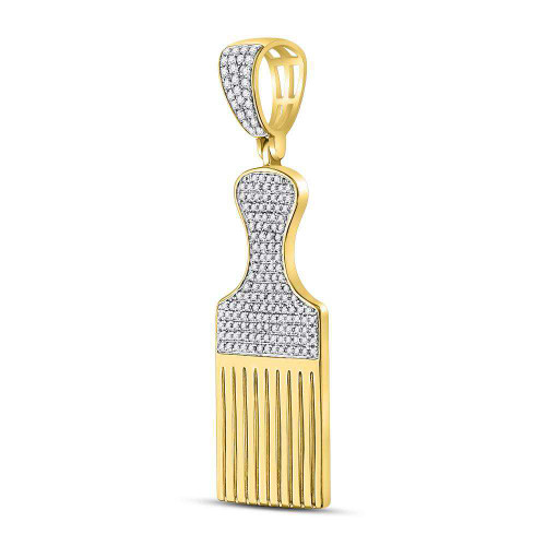 Image of 10kt Yellow Gold Mens Round Diamond Afro Hair Pick Charm Pendant 1/2 Cttw