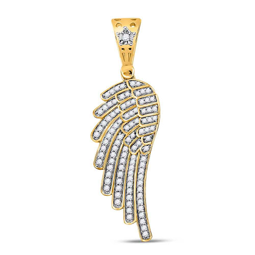 Image of 10kt Yellow Gold Mens Round Diamond Angel Wing Charm Pendant 1/2 Cttw