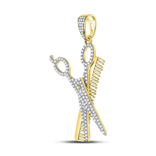 Image of 10kt Yellow Gold Mens Round Diamond Scissors Comb Barber Charm Pendant 3/4 Cttw