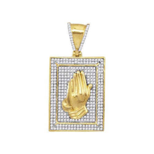 Image of 10kt Yellow Gold Mens Round Diamond Praying Hands Frame Charm Pendant 1/2 Cttw