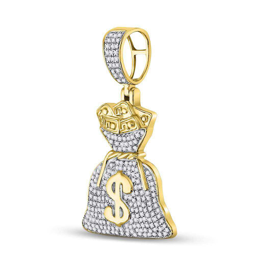 Image of 10kt Yellow Gold Mens Round Diamond Money Bag Dollar Charm Pendant 1/2 Cttw