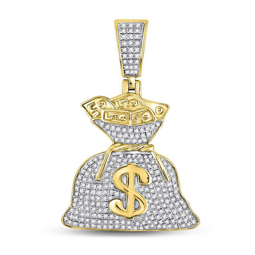 Image of 10kt Yellow Gold Mens Round Diamond Money Bag Dollar Charm Pendant 1/2 Cttw
