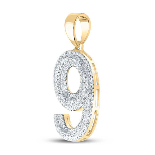 Image of 10kt Yellow Gold Mens Round Diamond Number 9 Charm Pendant 5/8 Cttw