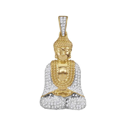 Image of 10kt Yellow Gold Mens Round Diamond Gautama Buddha Charm Pendant 1/2 Cttw