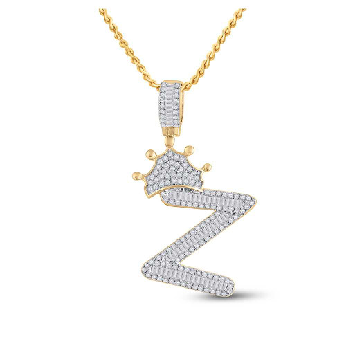 Image of 10kt Yellow Gold Mens Baguette Diamond Crown Z Letter Charm Pendant 3/4 Cttw