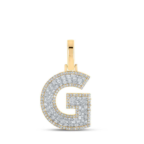 Image of 10kt Yellow Gold Mens Baguette Diamond G Initial Letter Charm Pendant 1/2 Cttw