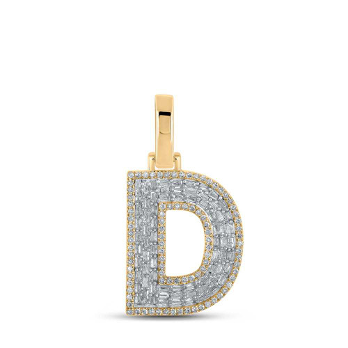 Image of 10kt Yellow Gold Mens Baguette Diamond D Initial Letter Charm Pendant 1/2 Cttw