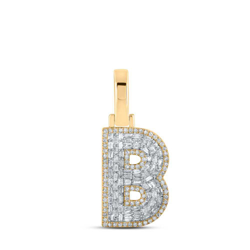 Image of 10kt Yellow Gold Mens Baguette Diamond B Initial Letter Charm Pendant 1/2 Cttw