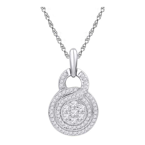 Image of 10kt White Gold Womens Round Diamond Circle Flower Cluster Pendant 1/2 Cttw