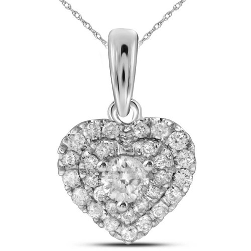 Image of 14kt White Gold Womens Round Diamond Fashion Heart Pendant 1/3 Cttw