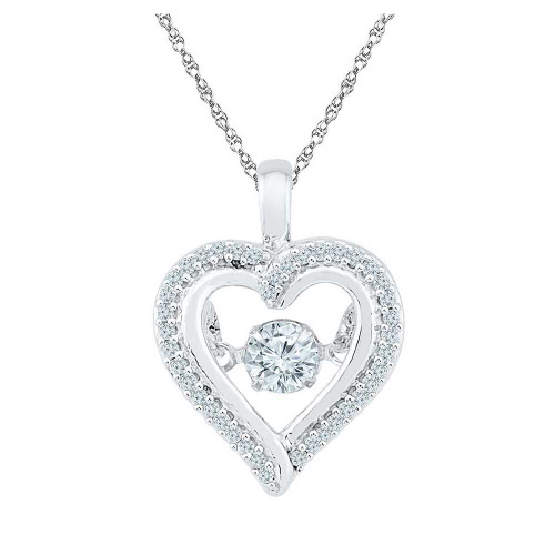 Image of 10kt White Gold Womens Round Moving Twinkle Diamond Heart Outline Pendant 1/4 Cttw