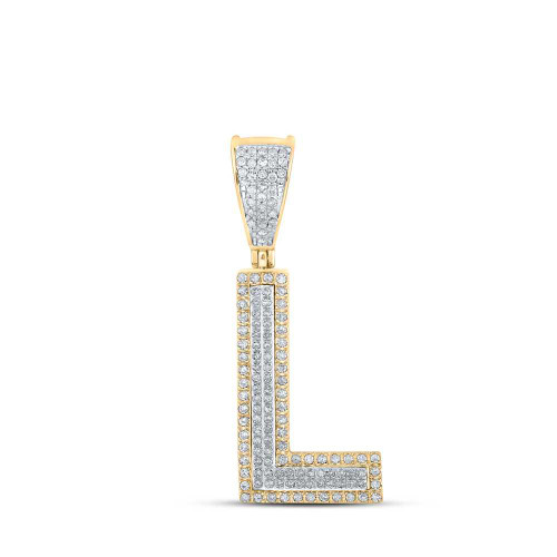 Image of 10kt Two-tone Gold Mens Round Diamond Initial L Letter Charm Pendant 1/3 Cttw