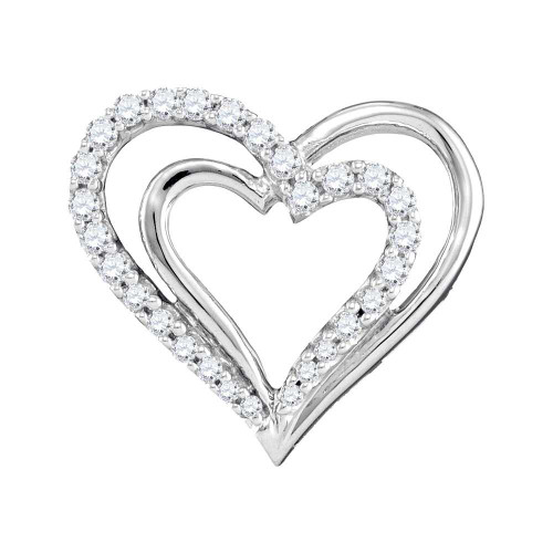 Image of 10kt White Gold Womens Round Diamond Double Nested Heart Pendant 1/4 Cttw