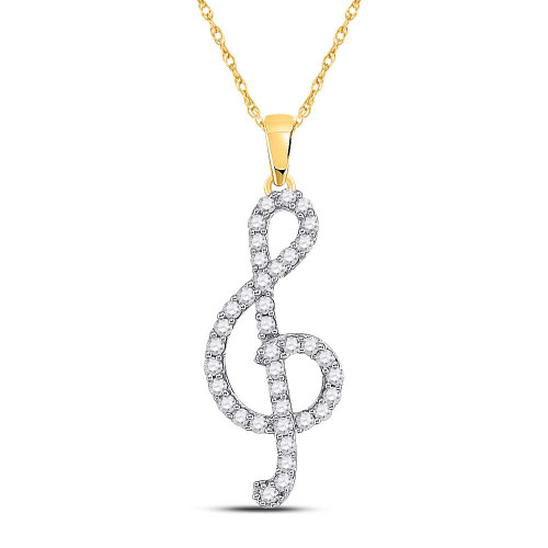 Image of 10kt Yellow Gold Womens Round Diamond Treble Clef Music Pendant 1/3 Cttw