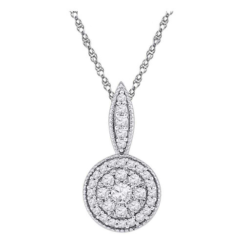 Image of 10kt White Gold Womens Round Diamond Circle Frame Flower Cluster Pendant 1/3 Cttw