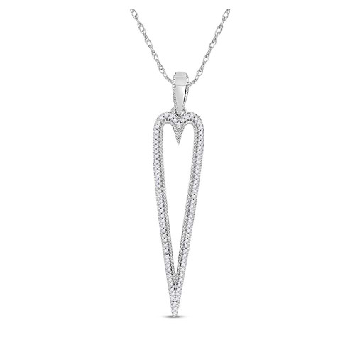 Image of 10kt White Gold Womens Round Diamond Narrow Heart Outline Pendant 1/5 Cttw