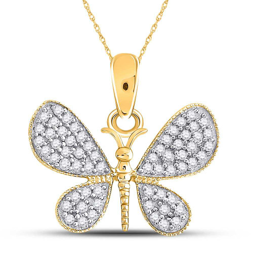 Image of 10kt Yellow Gold Womens Round Diamond Butterfly Bug Pendant 1/3 Cttw