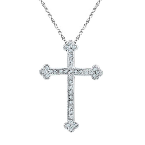 Image of 10kt White Gold Womens Round Diamond Gothic Cross Religious Pendant 1/5 Cttw