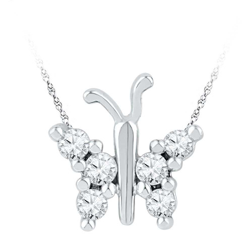 Image of 10k White Gold Womens Round Diamond Small Butterfly Bug Insect Pendant 1/5 Cttw