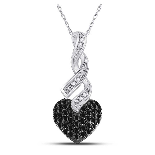 Image of 10kt White Gold Womens Round Black Color Enhanced Diamond Heart Pendant 1/3 Cttw