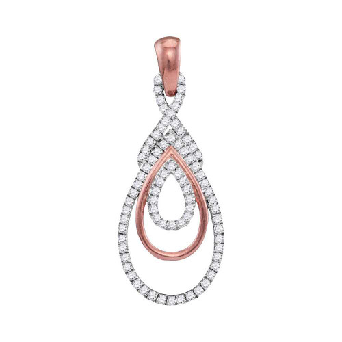 Image of 10kt Rose Gold Womens Round Diamond Triple Nested Teardrop Pendant 1/4 Cttw