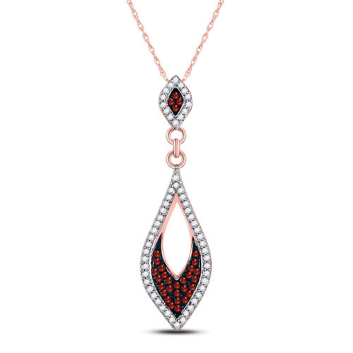 Image of 10kt Rose Gold Womens Round Red Color Enhanced Diamond Fashion Pendant 1/5 Cttw