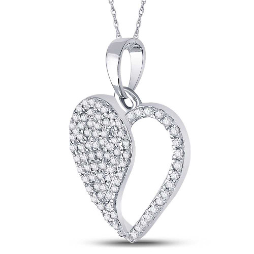 Image of 10kt White Gold Womens Round Diamond Modern Heart Pendant 1/3 Cttw