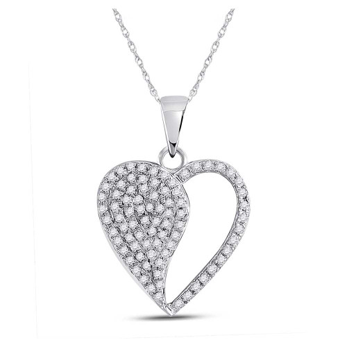 Image of 10kt White Gold Womens Round Diamond Modern Heart Pendant 1/3 Cttw